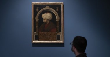 Portrait of Ottoman Sultan Mehmed II, also known as Mehmed the Conqueror, painted by Italian artist Gentile Bellini, exhibited at the Victoria and Albert Museum in London, in this photo released on May 1, 2023. (AA Photo)
