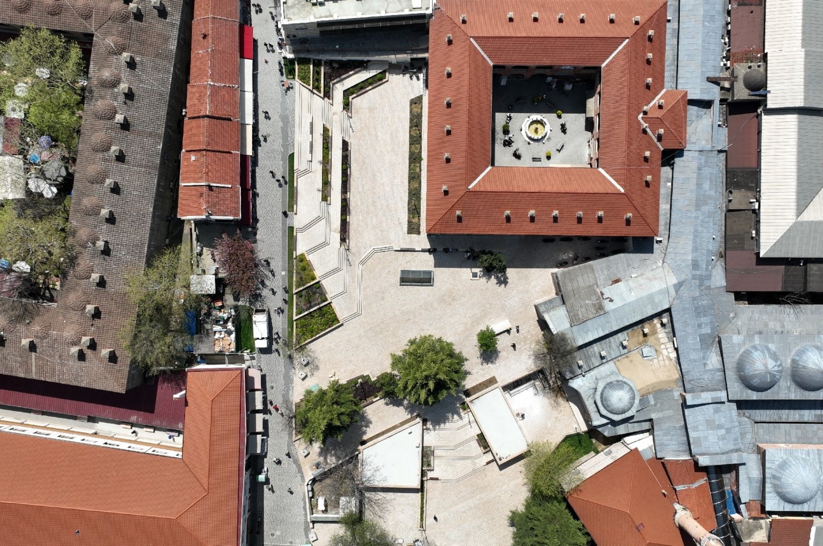 An aerial view of Ertuğrulbey Square, Bursa, Türkiye, May 2, 2023. (IHA Photo)