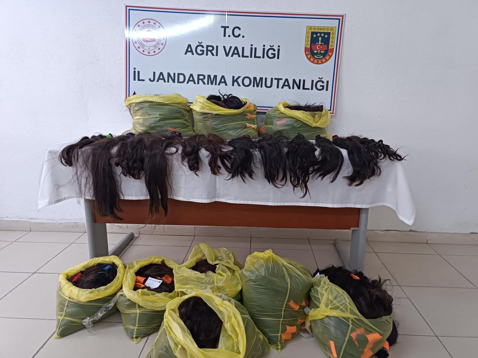Bunches of human hair seized by authorities are seen in the Doğubayazıt district of Ağrı, eastern Türkiye, May 3, 2023. (AA Photo)