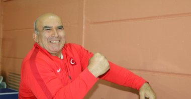 Turkish arm wrestler Şaban Mazak trains ahead of the European and World Championships, Çankırı, Türkiye, April 26, 2023. (AA Photo)