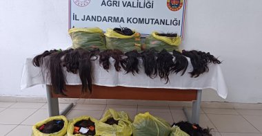Bunches of human hair seized by authorities are seen in the Doğubayazıt district of Ağrı, eastern Türkiye, May 3, 2023. (AA Photo)