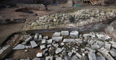 The remains of the St. Polyeuktos Church, which is considered one of the most important structures of the Eastern Roman Empire, built about 1,500 years ago, are being uncovered through archaeological excavations in Saraçhane, Istanbul, Türkiye, Feb. 2, 2023. (AA Photo)