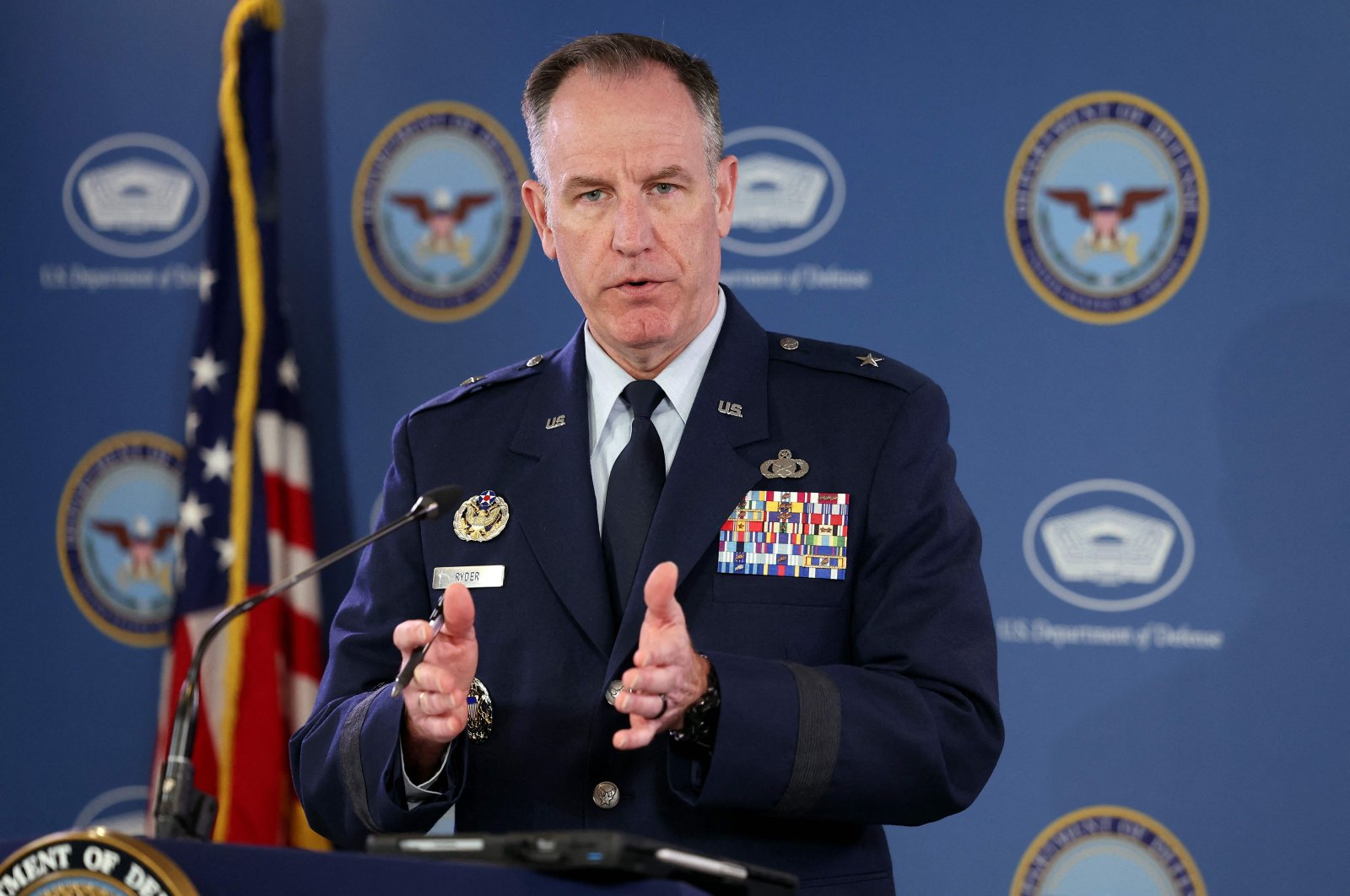 U.S. Department of Defense Press Secretary Gen. Patrick S. Ryder speaks at a news conference at the Pentagon, in Arlington, Virginia, U.S., April 13, 2023. (AFP Photo)