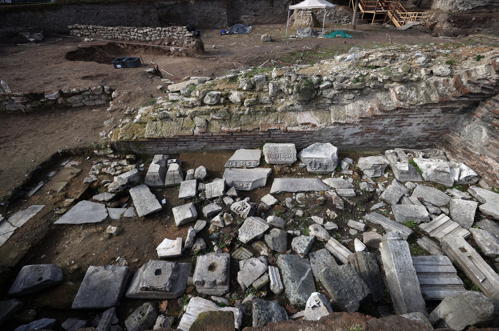 The remains of the St. Polyeuktos Church, which is considered one of the most important structures of the Eastern Roman Empire, built about 1,500 years ago, are being uncovered through archaeological excavations in Saraçhane, Istanbul, Türkiye, Feb. 2, 2023. (AA Photo)