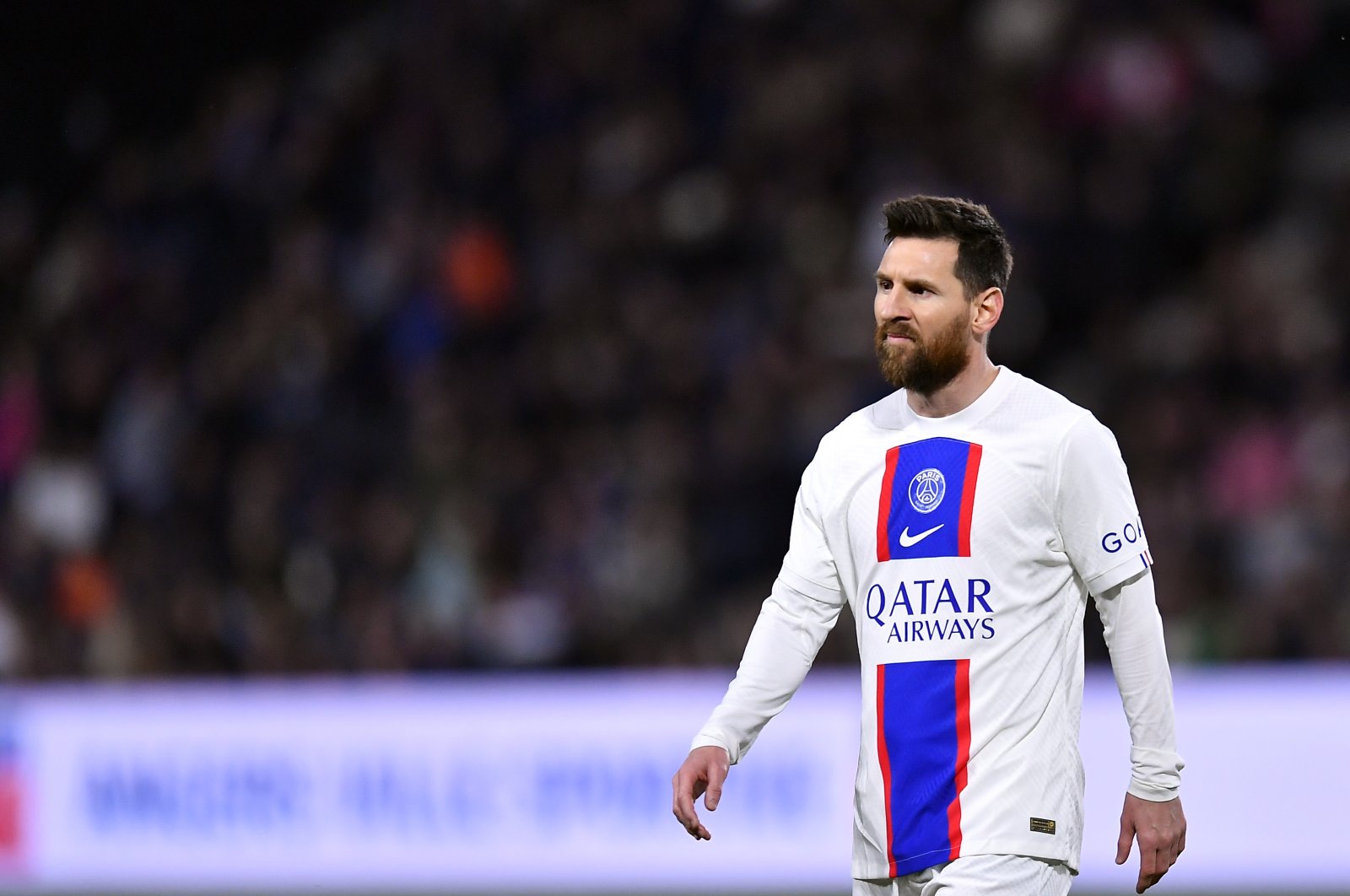 PSG&#039;s Lionel Messi looks dejected during the Ligue 1 match against Angers at Stade Raymond Kopa, Angers, France, April 21, 2023. (Getty Images Photo)
