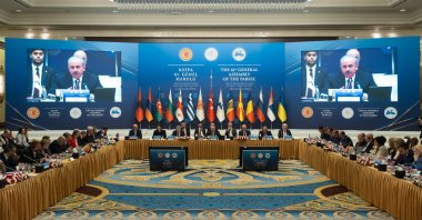 Parliament Speaker Mustafa Şentop speaks at the 61st General Assembly of the PABSEC in Ankara, May 4, 2023. (AA Photo)