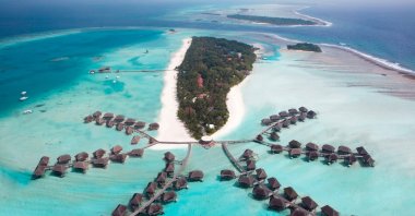 An aerial view of a Maldives resort. (Photo by Funda Karayel)