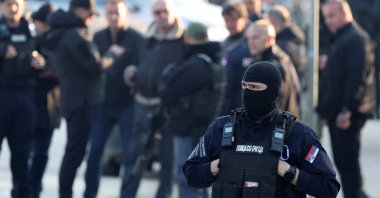 Police secure the location of a shooting, in Dubona, Serbia, May 5, 2023. (Reuters Photo)