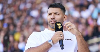 Sergio Kun Aguero, president of Kunisports, attends the Final Four of the Kings League Tournament 2023 at Camp Nou stadium, Barcelona, Spain, March 26, 2023. (Getty Images Photo)