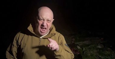 A video grab shows Wagner head Yevgeny Prigozhin addressing the Russian army's top brass in Bakhmut, Ukraine, May 4, 2023. (AFP Photo)