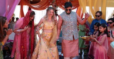 Indian groom with his Canadian bride performs wedding dance in Antalya, Türkiye, May 3, 2023. (AA Photo)