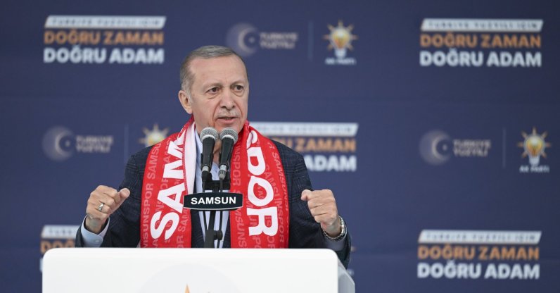 President Recep Tayyip Erdoğan speaks at an election rally, in Samsun, northern Türkiye, May 4, 2023. (AA Photo) 