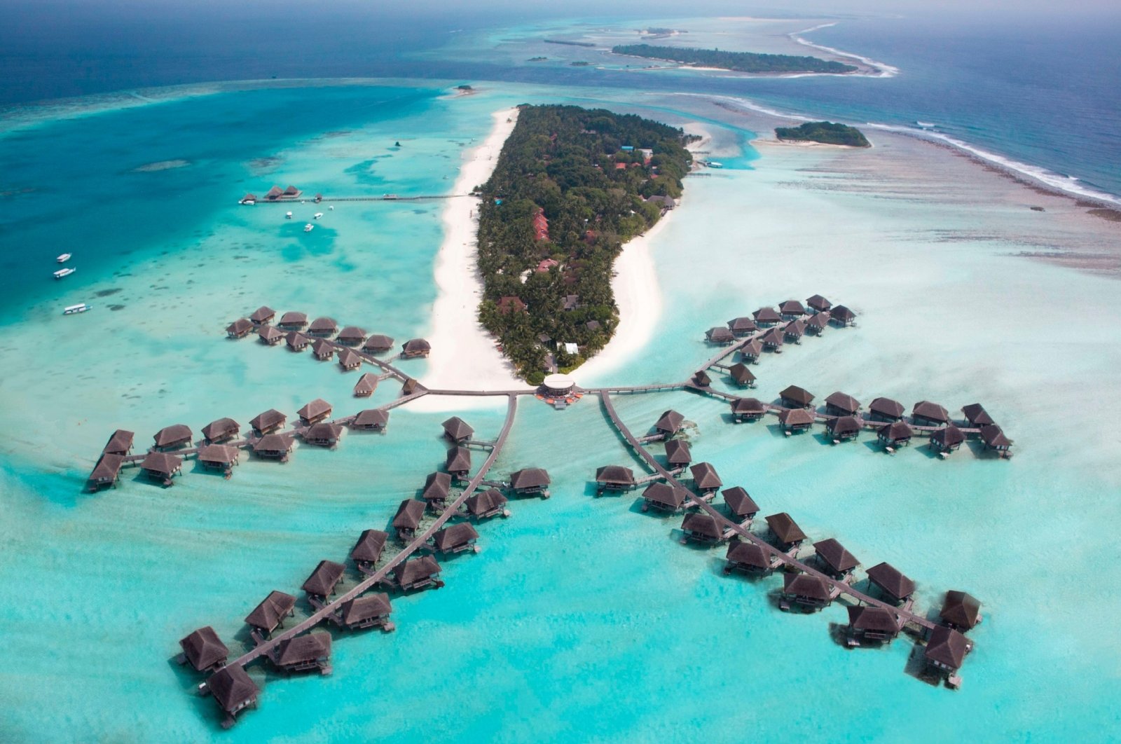 An aerial view of a Maldives resort. (Photo by Funda Karayel)