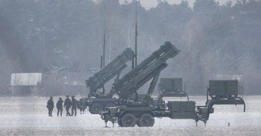 Patriot missile launchers acquired from the U.S. last year are seen deployed in Warsaw, Poland, Feb. 6, 2023. (AP Photo)