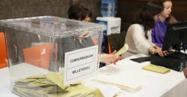 A ballot box is seen at the airport in southern Antalya province, Türkiye, April 27, 2023 (DHA Photo) 