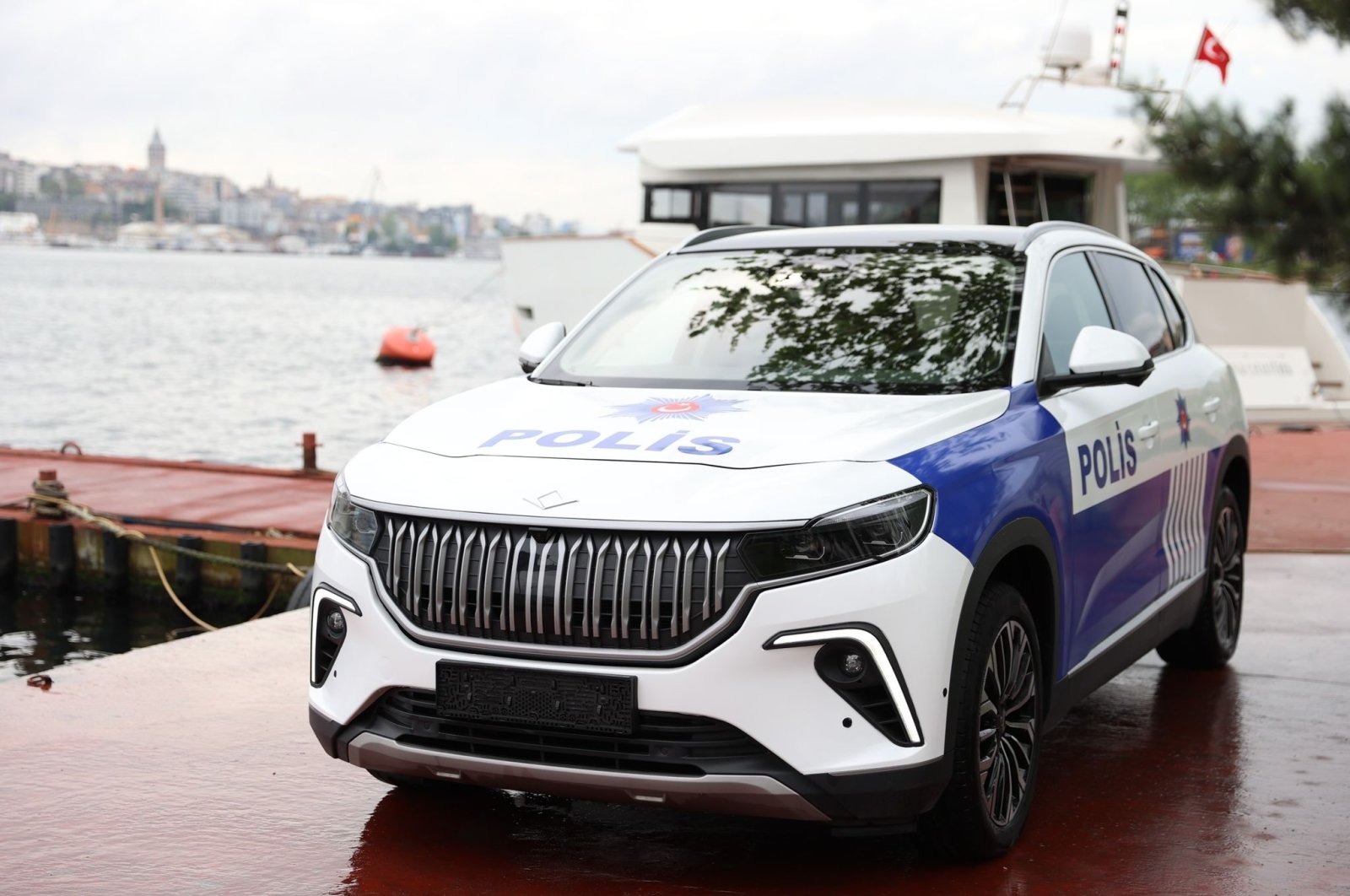 The Togg T10X, a fully electric SUV model of Türkiye&#039;s first domestic car brand, added to the police&#039;s fleet, is seen in Istanbul, Türkiye, April 6, 2023. (AA Photo)