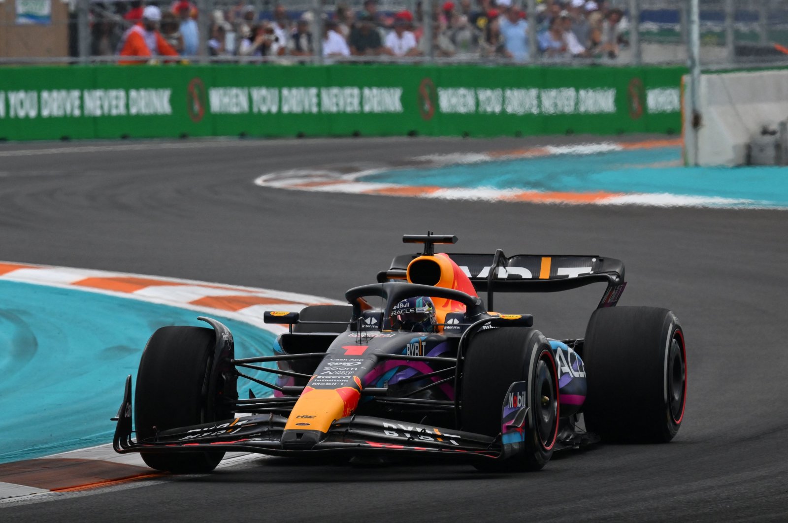 Red Bull Racing&#039;s Dutch driver Max Verstappen races during the 2023 Miami Formula One Grand Prix at the Miami International Autodrome in Miami Gardens, Miami, U.S., May 7, 2023. (AFP Photo)