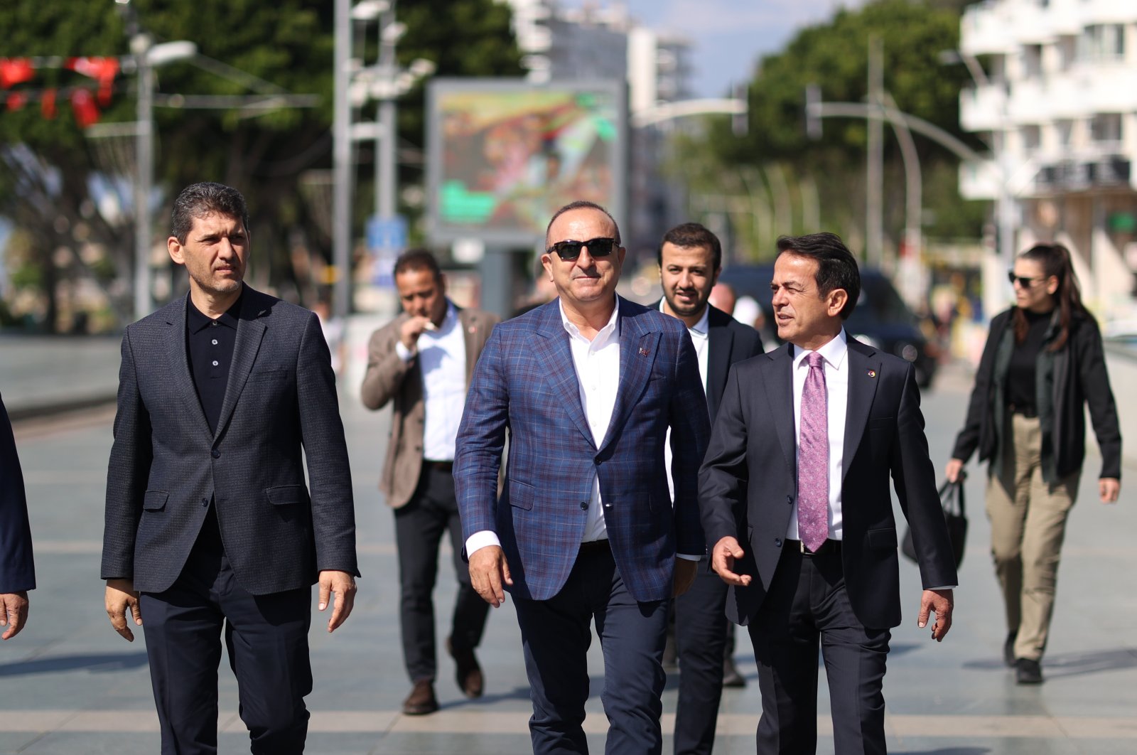 Foreign Minister Mevlüt Çavuşoğlu walks to an event in Antalya, southern Türkiye, May 8, 2023. (AA Photo)