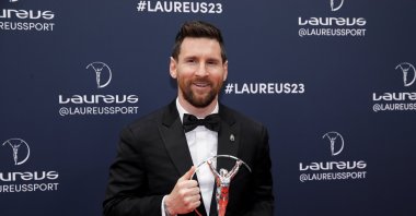 Lionel Messi poses with a Laureus World Sportsman of the Year award during the 2023 Laureus World Sports Awards, Paris, France, May 8, 2023. (EPA Photo)