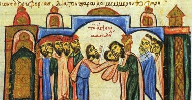 A depiction of the "Surrender of the Mandylion to the Byzantines." (Wikipedia Photo)