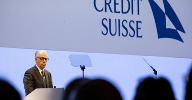Credit Suisse CEO Ulrich Koerner speaks during the Annual General Meeting, two weeks after being bought by rival UBS in a government-brokered rescue, at Hallenstadion, in Zurich, Switzerland, April 4, 2023. (Reuters Photo)