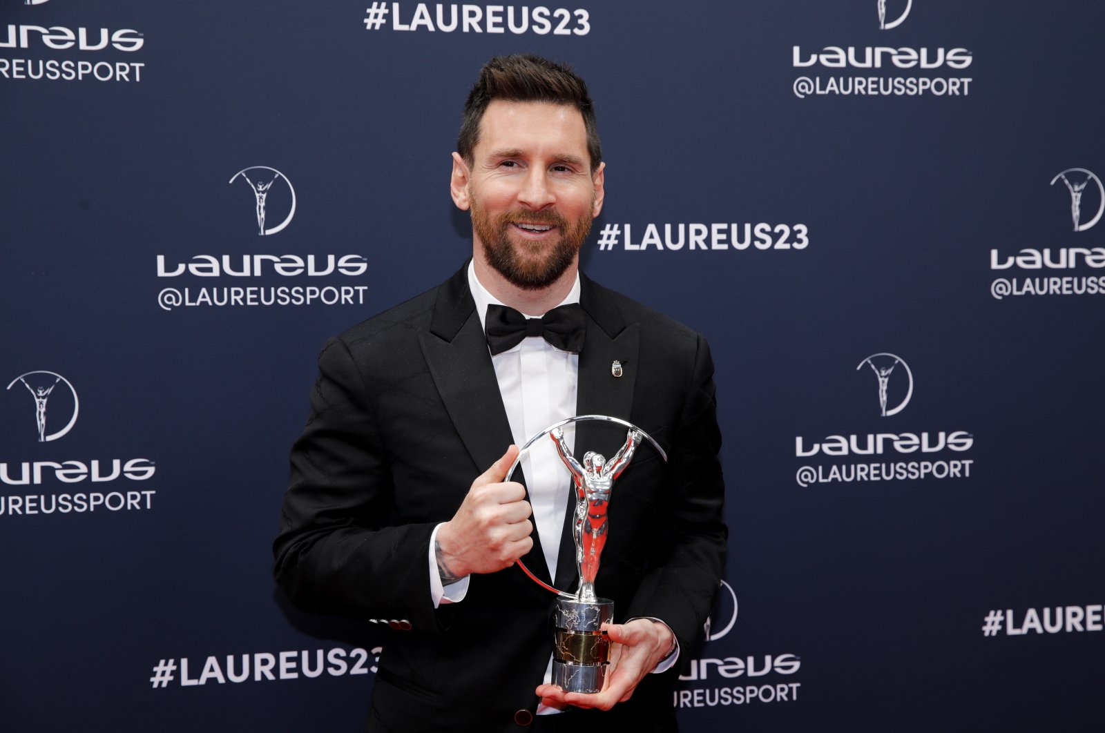 Lionel Messi poses with a Laureus World Sportsman of the Year award during the 2023 Laureus World Sports Awards, Paris, France, May 8, 2023. (EPA Photo)