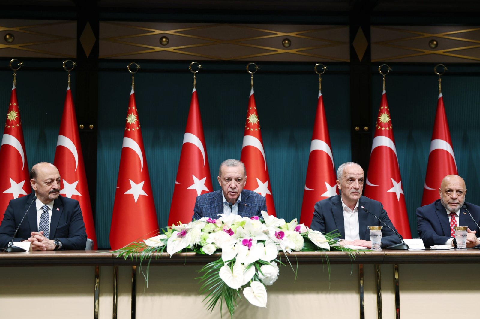 President Recep Tayyip Erdoğan speaks during a meeting to announce an increase in public worker wages, in Ankara, Türkiye, May 9, 2023. (AA Photo)