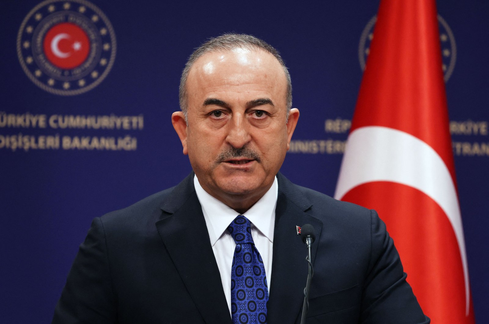 Turkish Foreign Minister Mevlüt Çavuşoğlu attends a  joint news conference with the  Egyptian Foreign Affairs minister in Ankara on April 13, 2023. (AFP File Photo)