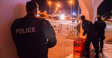 Police officers take positions near the Ghriba synagogue during a shootout on the resort island of Djerba, Tunisia, May 9, 2023. (AFP Photo)