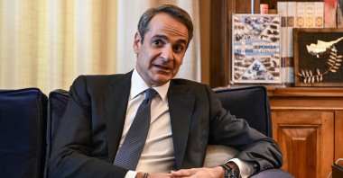 Greek Prime Minister Kyriakos Mitsotakis at the Greek President&#039;s office, Athens, Greece, April, 2023. (AFP Photo)