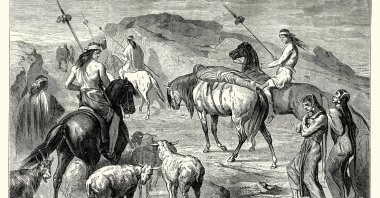 An artist's depiction circa 19th century, shows a Native Mapuche Patagonian funeral. (Getty Images Photo)