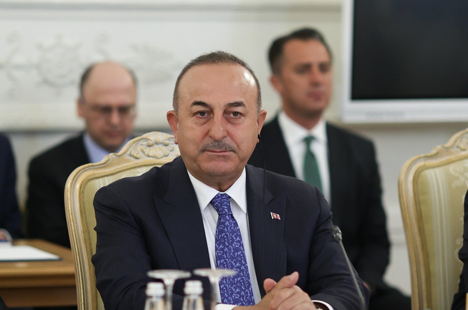 Foreign Minister Mevlüt Çavuşoğlu attends meeting with his Russian, Iranian and Syrian counterparts in Moscow, May 10, 2023. (AA Photo)