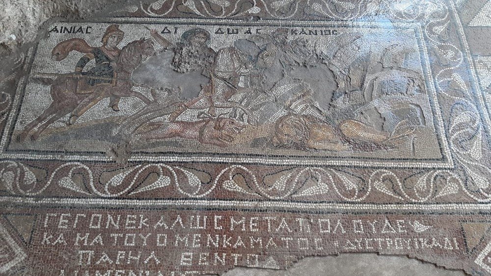 The archeologists discovered a mosaic depicting the Trojan hero Aeneas, Osmaniye, Türkiye, May 11, 2023. (IHA Photo)
