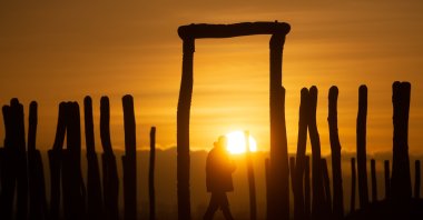 Pömmelte, or "Germany's Stonehenge," was only rediscovered in 1991. Since then, the ritual site of wooden stakes, similar to the standing stones in England, has been reconstructed, Saxony-Anhalt, Germany, Dec. 10, 2019. (dpa Photo)