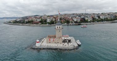 Drone footage of the Maiden&#039;s Tower, Istanbul, Türkiye, May 11, 2023. (DHA Photo)