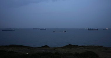 Cargo ships anchored in the Black Sea wait to cross the Bosporus in Istanbul, Türkiye, Nov. 17, 2022. (AP Photo)