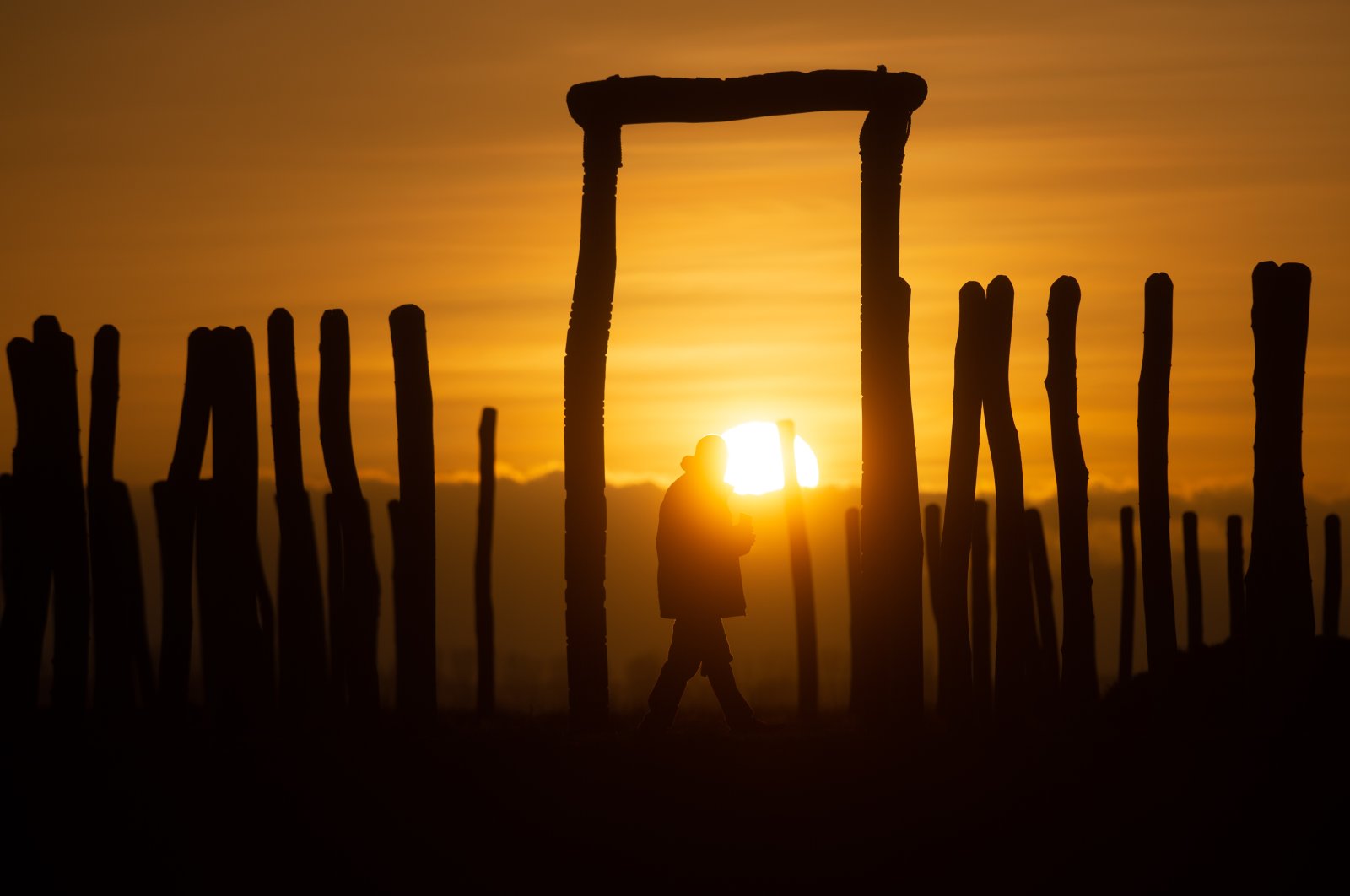 Pömmelte, or &quot;Germany&#039;s Stonehenge,&quot; was only rediscovered in 1991. Since then, the ritual site of wooden stakes, similar to the standing stones in England, has been reconstructed, Saxony-Anhalt, Germany, Dec. 10, 2019. (dpa Photo)