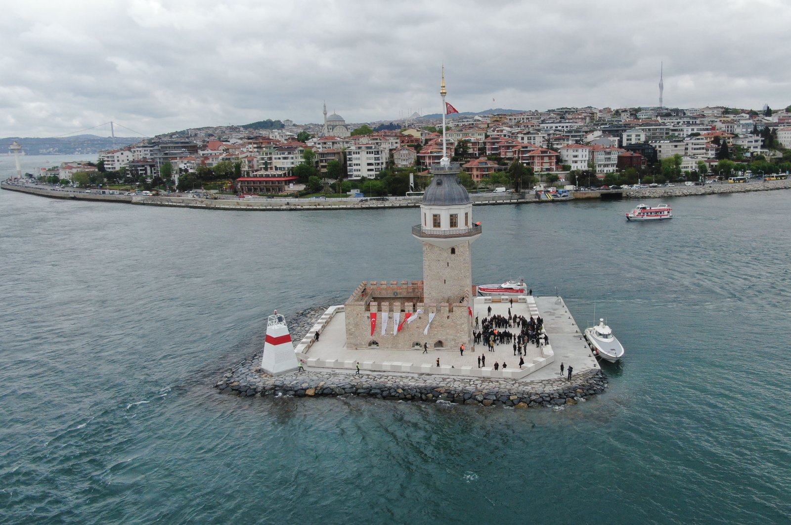 Drone footage of the Maiden&#039;s Tower, Istanbul, Türkiye, May 11, 2023. (DHA Photo)