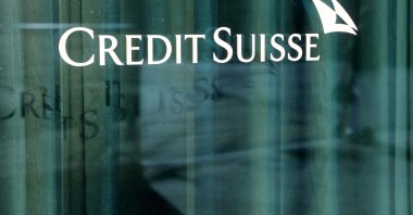 A logo is pictured on the Credit Suisse bank in Geneva, Switzerland, March 15, 2023. (Reuters Photo)