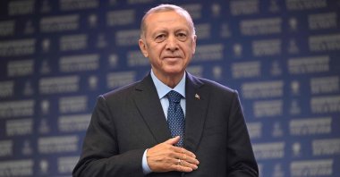 President Recep Tayyip Erdoğan looks on as he addresses a speech in Sultangazi, Istanbul, Türkiye, May 12, 2023. (AFP Photo)