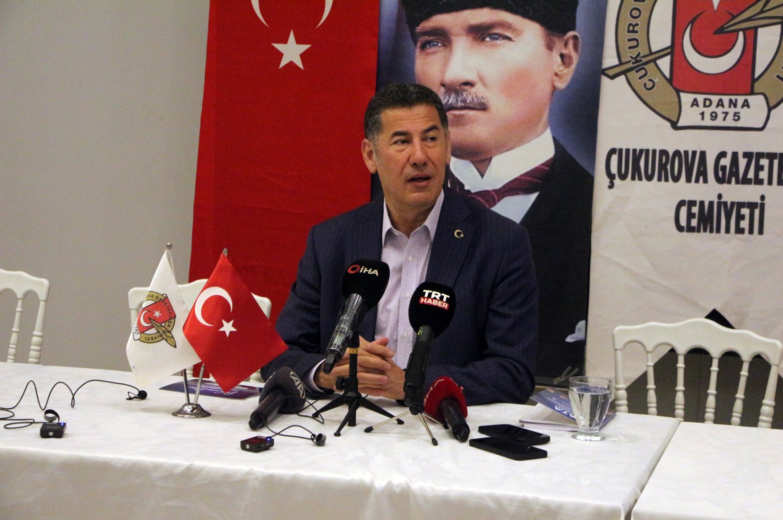 Turkish presidential candidate Sinan Oğan speaks at a news conference in the southern Adana province, Türkiye, May 11, 2023. (DHA Photo)