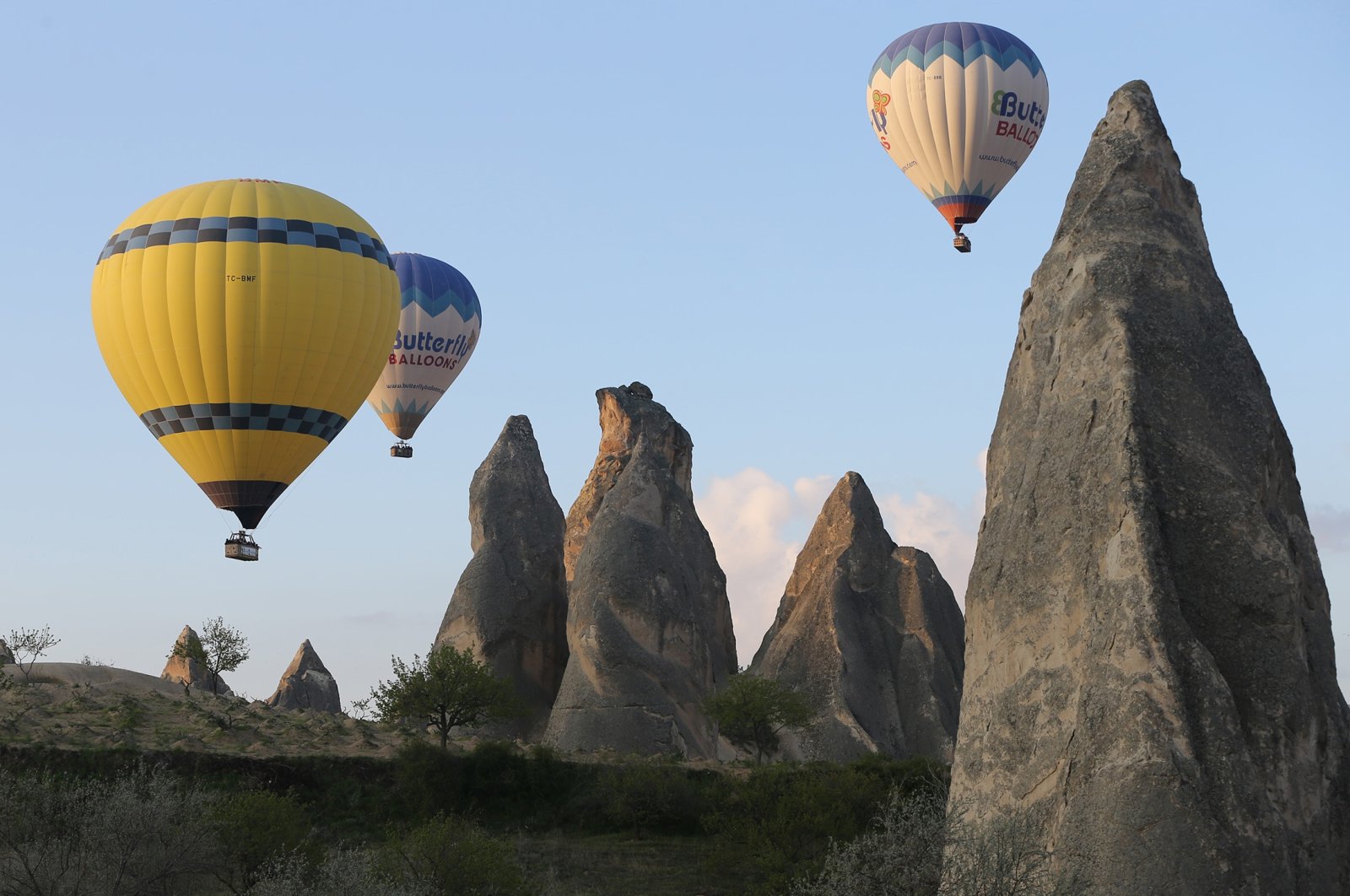Hot air balloons soar in the skies over Cappadocia, Nevşehir, Türkiye, May 11, 2023. (AA Photo)