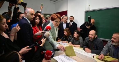 Good Party (IP) Chairperson Meral Akşener votes for Türkiye's presidential and parliamentary elections, in Istanbul, Türkiye, May 14, 2023. (AA Photo)