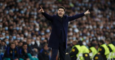 Mauricio Pochettino reacts during the UEFA Champions League round of 16 match between Real Madrid and Paris Saint-Germain at Santiago Bernabeu, Madrid, Spain, March 9, 2022. (Getty Images Photo)