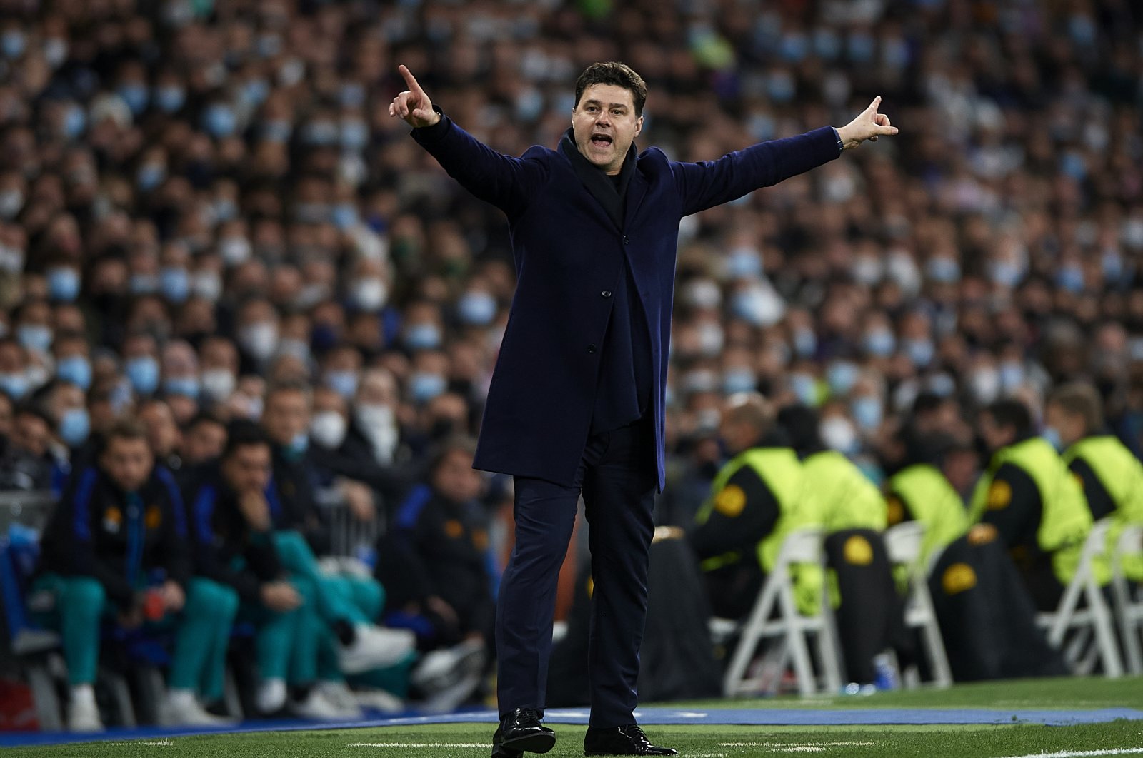 Mauricio Pochettino reacts during the UEFA Champions League round of 16 match between Real Madrid and Paris Saint-Germain at Santiago Bernabeu, Madrid, Spain, March 9, 2022. (Getty Images Photo)