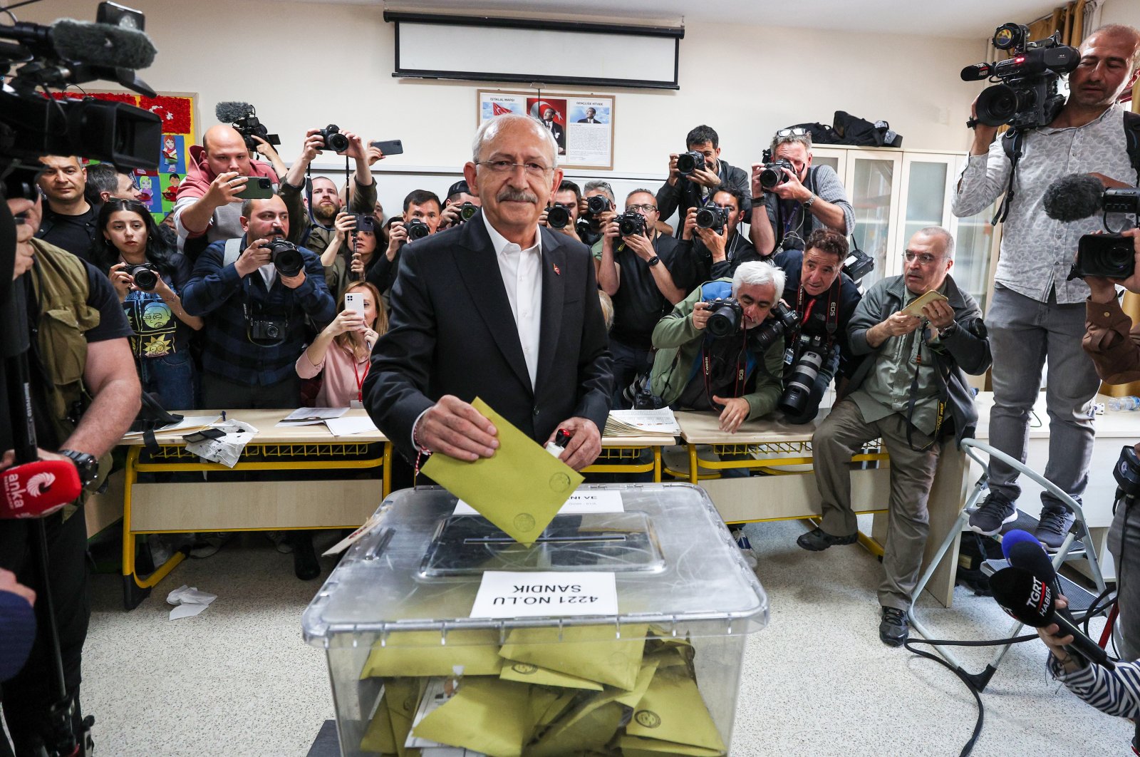 Kemal Kılıçdaroğlu casts his vote at a polling station in the capital Ankara, Türkiye, May 14, 2023. (AA Photo) 