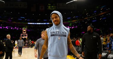Memphis Grizzlies&#039; Ja Morant leaves the court after Game 6 of the Western Conference First Round Playoffs against the Los Angeles Lakers at Crypto.com Arena, Los Angeles, U.K., April 28, 2023. (AFP Photo)