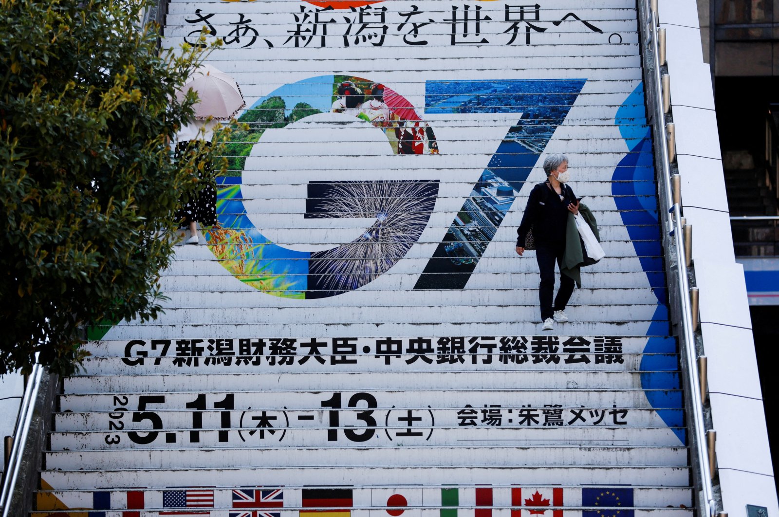 The logo of the G-7 Finance Ministers and Central Bank Governors&#039; meeting is displayed at Niigata station, ahead of the meeting, Niigata, Japan, May 10, 2023. (Reuters Photo)