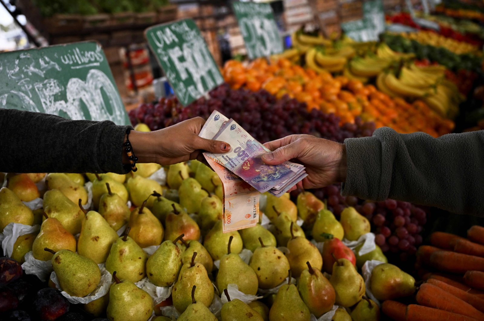 A man buys fruits and vegetables at the Central Market in Buenos Aires, Argentina, May 12, 2023. (AFP Photo)