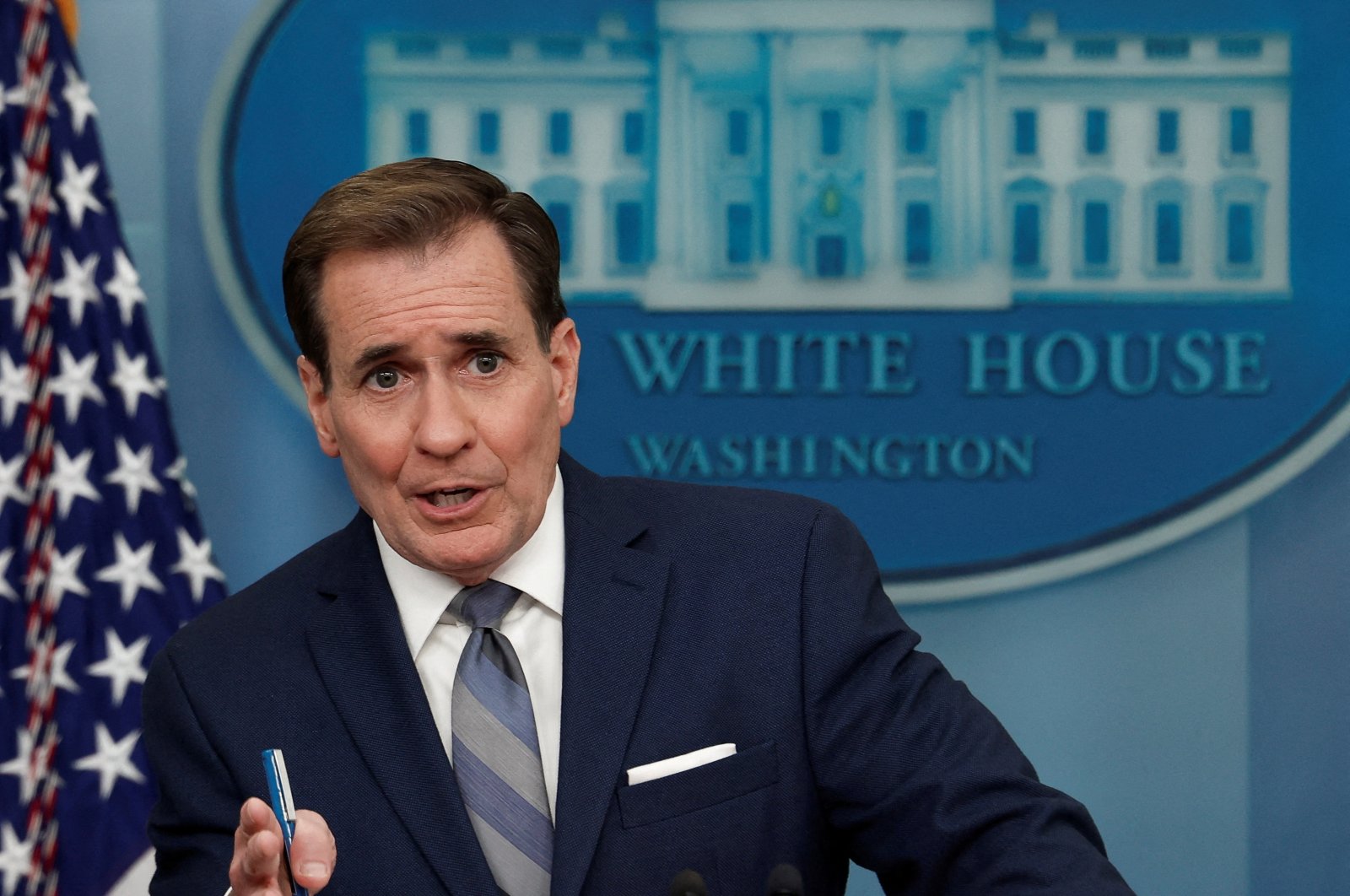 John Kirby, NSC Coordinator for Strategic Communications, answers questions during the daily press briefing at the White House in Washington, U.S., April 10, 2023. (Reuters File Photo)